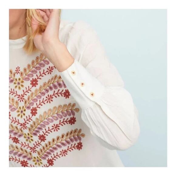 Anthropologie Meadow Rue Daphne 0 XS Embroidered Blouse Ivory Cottage Boho - Picture 2 of 14